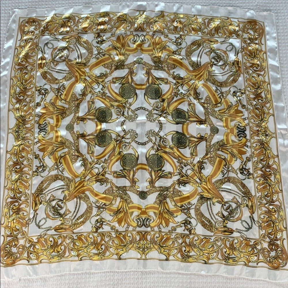 Ivory and gold chain print square scarf